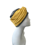 Grey Cotton Turban Beanie Hat with Detachable Headband 