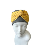 Grey Cotton Turban Beanie Hat with Detachable Headband 