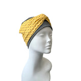 Grey Cotton Turban Beanie Hat with Detachable Headband 