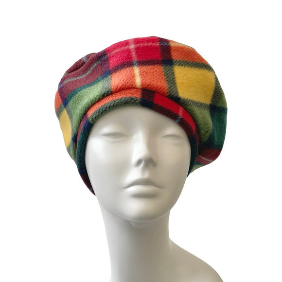 Soft Green and Yellow Tartan Retro Beret Hat