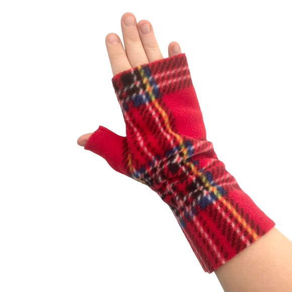 Soft chunky red tartan women's gloves 