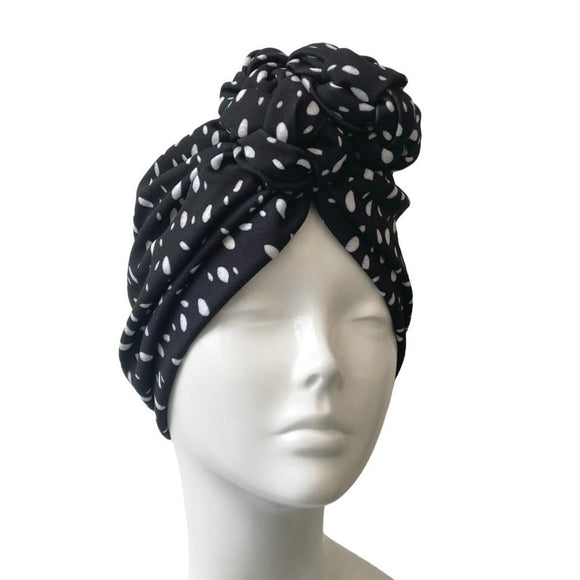 Statement Knot Black Droplet Print Turban