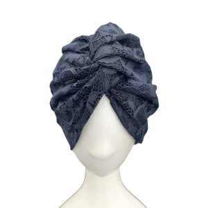 Stylish Navy Blue Lace Turban Hat