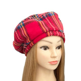 Soft Tartan Fleece Beret Hat for Women 