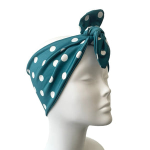 Teal Polka Dot Self Tie Headband Head Wrap