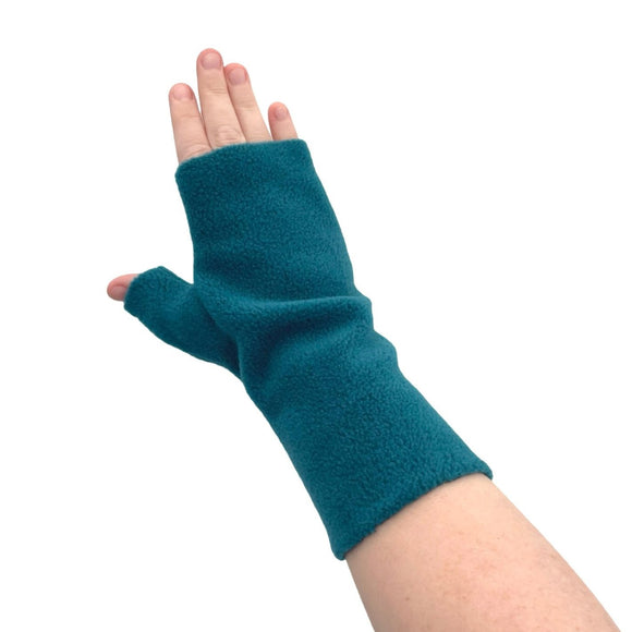 Teal blue fingerless wrist warmer texting gloves