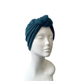 Teal Blue Elastic Ribbed Jersey Turban