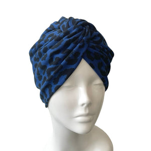 Thick Blue Cheetah Print Turban Twist