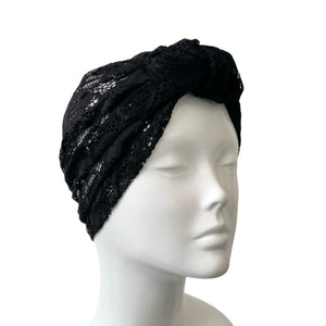 Black Lace Front Knot Summer Turban