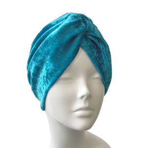 Turquoise Blue Velvet Turban Twist Head Wrap