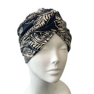 Twisted Navy Printed Turban Hat 