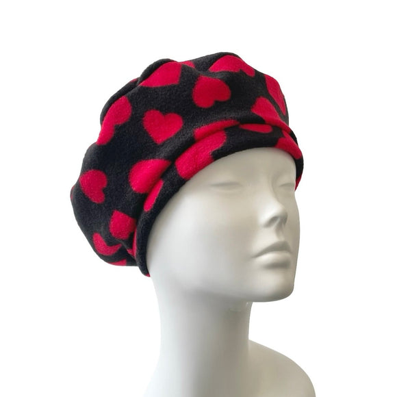 Valentines Day Heart Fleece Beret Hat