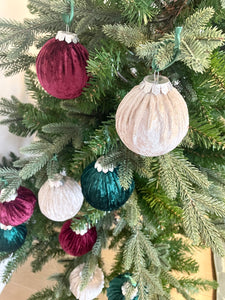 Velvet Christmas Ornaments in Green, Wine and Champagne 