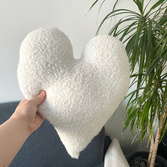 White Boucle Heart Shaped Accent Cushion