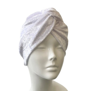 White Crushed Velvet Velour Twisted Turban Hat