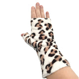 White and brown leopard print fingerless gloves