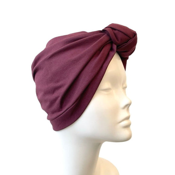 Wine Red Knotted Turban Hat Head Wrap