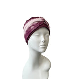 Wine Red Turban Beanie Hat with Tie Dye Headband 