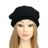 Black Warm Rib Knit Beret Hat for Ladies