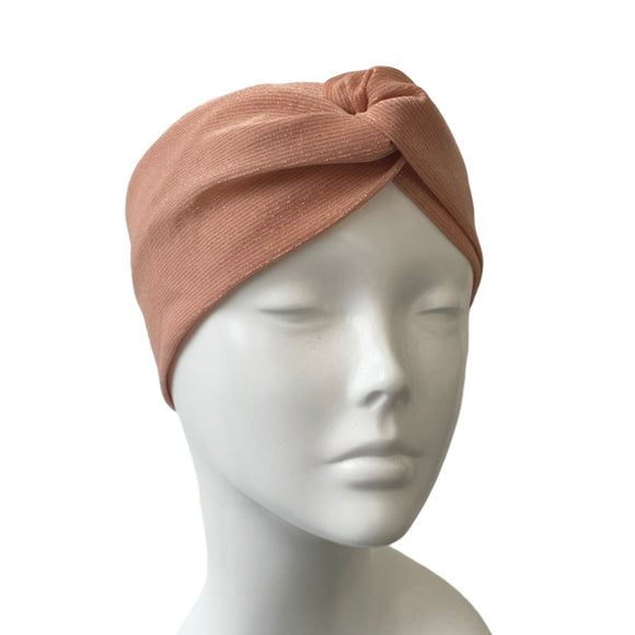 Blush Pink Gold Metallic Ribbed Knit Headband