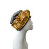 Charcoal Turban Beanie Hat with Mustard Headband 