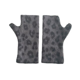 Grey and black leopard print fingerless gloves