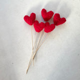 Red Sherpa Boucle Heart Bouquet - Set of 5 Fabric Hearts