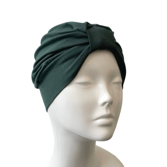 Casual Bottle Green Turban Hat