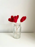 Red Sherpa Boucle Heart Bouquet - Set of 5 Fabric Hearts