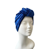 Royal Blue Crushed Velvet Knot Turban Hat