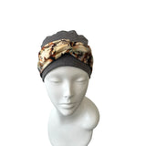 Charcoal Seamless Bamboo Jersey Turban Beanie Hat with Detachable Headband