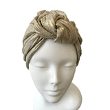 Golden Metallic Knit Jersey Front Knot Turban Hat