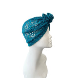 Teal Blue Soft Lace Rosette Turban Hat