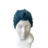 Teal Blue Elastic Ribbed Jersey Turban