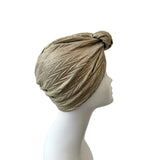 Golden Metallic Knit Jersey Front Knot Turban Hat