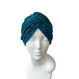 Teal Blue Lace Turban Hat Head Wrap Covering