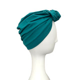 Teal Knotted Cotton Turban Head Wrap for Women