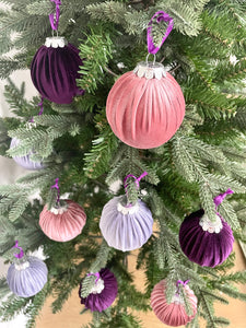 Velvet Christmas Tree Ornaments in Purple, Pink and Lilac