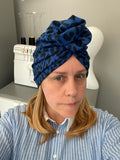 Dark Blue Full Head Turban with Rosette 