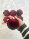 Dark Red Velvet Christmas Baubles Ornaments A Set of 6 