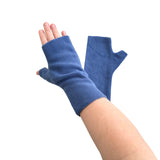 Fingerless denim blue fleece arm warmer gloves