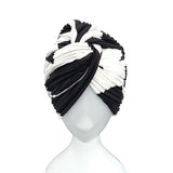 Black and White Colour Block Twisted Turban Hat