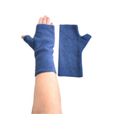 Fingerless denim blue fleece arm warmer gloves