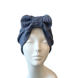 Denim Blue Soft Bow Turban Head Wrap