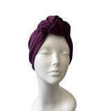 Aubergine Lined Cotton Turban Hat 