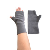 Grey women's fingerless fleece gloves