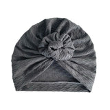 Grey Knit Fabric Rosette Knot Turban Hat 