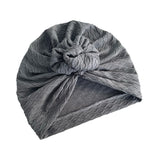 Grey Knit Fabric Rosette Knot Turban Hat 