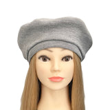 Grey Stretchy Rib Knit Beret for Women