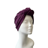 Aubergine Lined Cotton Turban Hat 